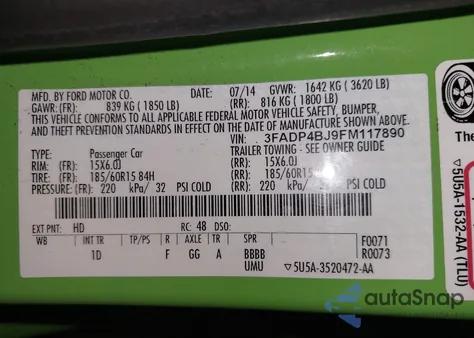 2015 Ford Fiesta Se из США, поврежденный, VIN 3FADP4BJ9FM117890